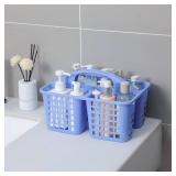 JiatuA Portable Shower Caddy Basket with Compartments Cleaning Supplies Organizer with Handle Plastic Storage Divided Tool Bin for Bathroom, Bedroom, Kitchen, College Dorm, Garden, Under Sink, Blue