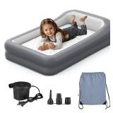 GloTika Inflatable Toddler Travel Bed, Portable Kids Air Mattress with Soft Bed Sheet, Toddler Air Mattress with Surround Safety Bumpers, Ideal for Home Use or Travel, Includes Pump and Carry Bag