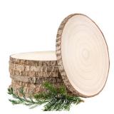 Wood Slices10-11Inch Wood Rounds 8 Pcs Unfinished Wood Slices for Centerpieces, Natural Wood Slices/Cookies, Slabs for Crafts, Wedding Centerpieces for Tables,Party,Christmas, Home Decor