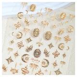 1 Sheets Gold Nail Stickers for Nail Art 5D Star Nail Art Stickers Bronzing Moon Flame Nail Decals Embossed Stars Snake Nail Supplies Gold Star Moon Sun Nails Decoration for Women Nails Designs