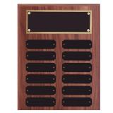 SHOP AWARDS AND GIFTS 9 x 12 Inch Perpetual Plaque Award Multiple Name Plate Board for Employee Appreciation, Recognition, Achievement, Walnut Finish with Black and Gold Header, 12 Name Plates