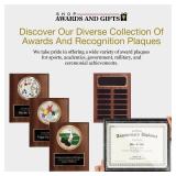 SHOP AWARDS AND GIFTS 9 x 12 Inch Perpetual Plaque Award Multiple Name Plate Board for Employee Appreciation, Recognition, Achievement, Walnut Finish with Black and Gold Header, 12 Name Plates