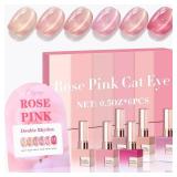 Double Rhythm Cat Eye Gel Nail Polish Set of 6 Same Color Same Bottle 0.5 Oz Shimmer Glitter with Magnet Holographic Reflective Magnetic UV Nail Polish Kit at Home (Glass Nude Pink Rose-T6-32)