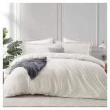 Hearth & Harbor Off White Duvet Cover Queen Size - 3 Piece Queen Duvet Cover Set, Soft Double Brushed Queen Size Duvet Covers with Button Closure, 1 Duvet Cover 90x90 inches and 2 Pillow Shams