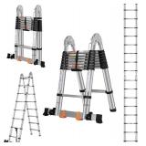 Retails for $160! A Frame Telescoping Ladder 16.5 FT Stainless Steel, 375lbs Capacity With Balance Bar and Movable Wheels, Multi-Purpose Collapsible for Indoor Outdoor Work