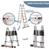 Retails for $160! A Frame Telescoping Ladder 16.5 FT Stainless Steel, 375lbs Capacity With Balance Bar and Movable Wheels, Multi-Purpose Collapsible for Indoor Outdoor Work