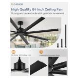 Retails for $247! ZMISHIBO 84 Inch Industrial DC Motor Ceiling Fan, Large Ceiling Fan with 8 Reversible Blades, 3 Downrods, 6-Speed Remote Control, Home or Commercial Ceiling Fans for Porch/Garage/Sho