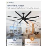 Retails for $247! ZMISHIBO 84 Inch Industrial DC Motor Ceiling Fan, Large Ceiling Fan with 8 Reversible Blades, 3 Downrods, 6-Speed Remote Control, Home or Commercial Ceiling Fans for Porch/Garage/Sho