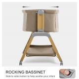 Retails for $171! 3 in 1 Baby Bassinet, Rocking Bassinets with Comfy Mattress and Wheels, Adjustable Height Bassinet Bedside Sleeper, Easy Folding Portable Crib for Newborn (Khaki)