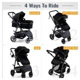 Retails for $165! Baby Stroller, 2-in-1 Reversible Toddler Seat with Lie-Flat Mode, Foldable Infant Stroller with Canopy, One Button Brake, Adjustable Handle, Newborn Pushchair (Black B)