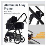 Retails for $165! Baby Stroller, 2-in-1 Reversible Toddler Seat with Lie-Flat Mode, Foldable Infant Stroller with Canopy, One Button Brake, Adjustable Handle, Newborn Pushchair (Black B)