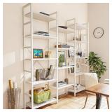 Retails for $144! SUPERJARE Triple 5 Tier Bookshelf, Bookcase with 14 Open Display Shelves, Wide Book Shelf Book Case for Home & Office, White