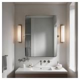 Retails for $239! MOON MIRROR Brushed Nickel Pivot Rectangle Bathroom Mirror, Modern Tiltable Rounded Rectangular Pivoting Vanity Mirrors for Wall, Stainless Steel Metal Frame, Overall 32.33 x 36 in (