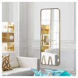 Retails for $162! ANDY STAR Modern Decorative 18 x 48 Inch Rectangular Wall Mounted or Floor Full Body Length Mirror with Stainless Steel Metal Frame, Brushed Gold