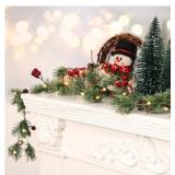 1 Pack 6 Feet Christmas Smokey Pine Garland Artificial Winter Snow Garland with 30 LED for Christmas Indoor Outdoor Decor