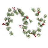 1 Pack 6 Feet Christmas Smokey Pine Garland Artificial Winter Snow Garland with 30 LED for Christmas Indoor Outdoor Decor
