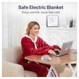 Electric Heated Wearable Blanket - Flannel & Sherpa, Queen Size, Red, 6 Heating Levels & Timer, Wearable with Built-in Foot Pockets & Sleeves