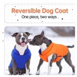 Reversible Dog Coat Waterproof Dog Jacket Windproof Puffer Vest for Winter Warm Lightweight Coats for Medium Dogs Adjustable Hook & Loop Pet Apparel with Leash Hole, French Bulldog, Orange, L - Retail