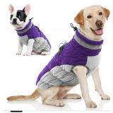 Dog Coat, Warm Dog Winter Coat, Reflective Cold Weather Dogs Puffer Jacket with Harness Built in, Waterproof Pet Fleece Vest Snowsuit for Large Dogs, Purple - Retail: $43