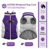Dog Coat, Warm Dog Winter Coat, Reflective Cold Weather Dogs Puffer Jacket with Harness Built in, Waterproof Pet Fleece Vest Snowsuit for Large Dogs, Purple - Retail: $43
