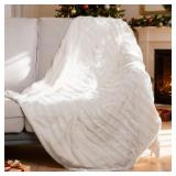 Heated Blanket Throw 50 x 60", Electric Blanket Throw with 4 Heating Levels & 4H Auto Off, ETL Certified, White Double-Sided Velvet, Over-Heat Protect, Machine Washable - Retail: $40"