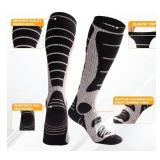 Wool Ski Socks Thermal Knee High Winter Snowboarding Socks for Men & Women 2 Pairs