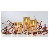 Set of 2 Red Berry Branch Pre-lit Garland with 30LED Lights, Battery Operated Fairy String Lights with Timer Function for Christmas Mantle Decoration - 5.9FT - Retail: $34