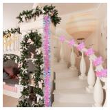 16.4 ft Christmas Tinsel Garland Lighted Metallic Twist Tree Decoration Prelit Battery Operated 50 LED Hanging Garland for Xmas New Year Home Outdoor Decor(Multicolor, Pink) - Retail: $21