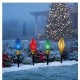 Christmas Pathway Lights 7Ft Multicolor Pathway Christmas Lights Walkway Light Outdoor with 4 Colorful Clear Bulbs, Connectable Holiday Commercial Xmas Decoration- Green Wire