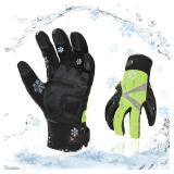 1-Pair -4â or above 3M Thinsulate C100 Lined High Dexterity Touchscreen Synthetic Leather Winter Warm Work Gloves, Waterproof Insert (Size M, Fluorescent Green) - Retail: $33