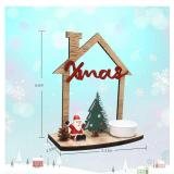 Christmas Wooden Small House Crafts, Xmas Scene Holiday Desktop Ornament for Table Centerpieces, Home Merry Christmas Sign, Rustic Winter Village Set Decor with Santa Claus, Xmas