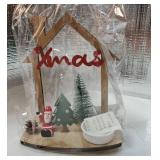Christmas Wooden Small House Crafts, Xmas Scene Holiday Desktop Ornament for Table Centerpieces, Home Merry Christmas Sign, Rustic Winter Village Set Decor with Santa Claus, Xmas