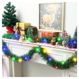 Christmas Garland with Lights, 19.7 Ft 60 Led Pre-lit Christmas Greenery Garland Battery Operated for Mantle Stairs Railing Party Winter New Year Outdoor Indoor Home Decor, Multicolor