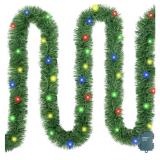 Christmas Garland with Lights, 19.7 Ft 60 Led Pre-lit Christmas Greenery Garland Battery Operated for Mantle Stairs Railing Party Winter New Year Outdoor Indoor Home Decor, Multicolor
