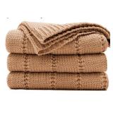 Cable Knit Light Brown Throw Blanket for Couch, Super Soft Warm Cozy Decorative Knitted Throw Blanket Bed, Sofa, Chair 50x60" "