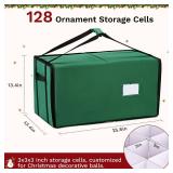 Christmas Ornament Storage Box, Ornament Organizer with 8 Removable Trays and Adjustable Dividers Holds 128 Pcs Decoration Balls, Dual Zipper for Christmas Ornament Storage (Green) - Retail: $28