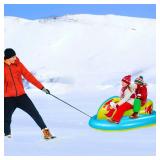 Kids Snow Tube, Inflatable Snow Sled for Adults, Heavy Duty Snow Tube Made by Thickening, Snow Toys for Kids Outdoor (Ski Boat-New), Blue+Yellow, 126x76x55cm