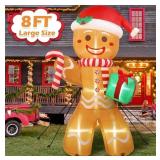 8ft Christmas Inflatable Gingerbread Man, Christmas Blow Up Yard Decorations with Build-in LEDs, Inflatable Christmas Decorations Outdoor. NO HARDWARE TO STAKE INTO GROUND. - Retail: $40
