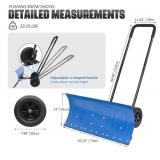 Snow Shovel Pusher, 29.13-inch Metal Snow Pusher with Wheels for Driveway, Adjustable Angle and Height Snow Pusher Shovel for Sidewalks, or Parking Lots - Retail: $80