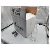 Case of 12 clear wine bottles with caps . NEW