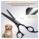KINGSTAR 7.0in Titanium Black Professional Pet Grooming Scissors Set,Straight & Thinning & Curved Scissors 4pcs Set for Dog Grooming,(Black)