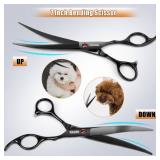 KINGSTAR 7.0in Titanium Black Professional Pet Grooming Scissors Set,Straight & Thinning & Curved Scissors 4pcs Set for Dog Grooming,(Black)