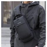 NEW USB Charging Sport Sling Anti-Theft Shoulder Bag, Waterproof Messenger Bag BLACK