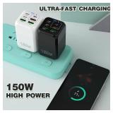 Phone Charger 150W Charging Block 4USB+2PD Fast Charging 5v2.4A WHITE