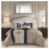 7pc Queen Perry Comforter Set Navy - Madison Park: Hypoallergenic, Jacquard Polyester, Includes Decorative Pillows & Bed Skirt