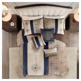 7pc Queen Perry Comforter Set Navy - Madison Park: Hypoallergenic, Jacquard Polyester, Includes Decorative Pillows & Bed Skirt