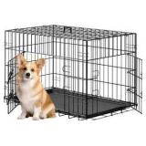30inch Dog Crate Pet Cage with Metal Folding Design Plastic Tray Indoor Outdoor Dog Kennel Cage for Small and Medium Dogs,Black