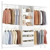 Aheaplus Closet System with 4 Drawers, 8FT Wood Closet Organizer System, 96" Closets Built In System Tower with Shelves, Walk-in Closets Wardrobe Clothes Garment Rack, Fits Spaces 4-9 ft, White