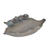Bird-Feeder Wild Bird-Bath Bowl Outdoors - Garden Decor Polyresin Birds on Leaf 12.4 * 7.5 * 4.1 Inch-Newman House Studio