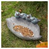 Bird-Feeder Wild Bird-Bath Bowl Outdoors - Garden Decor Polyresin Birds on Leaf 12.4 * 7.5 * 4.1 Inch-Newman House Studio